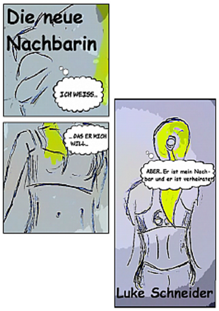 Meine neue Nachbarin II, Nachbarin gezeichnet in drei Bildern